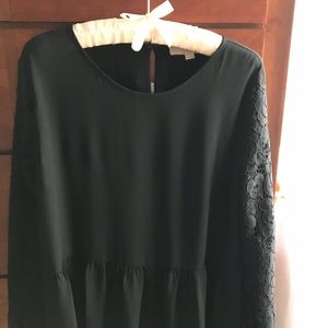 LOFT black peplum top with lace EUC size M